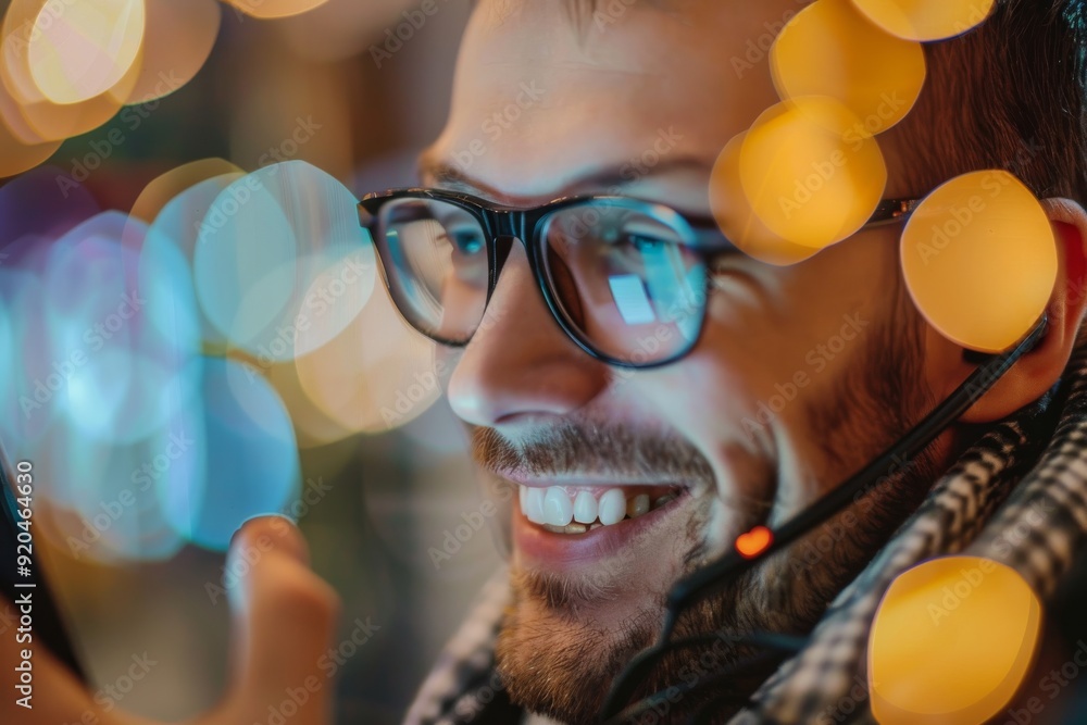 Aufkleber responsive customer service representative following up on a service request with bokeh effect, ai g