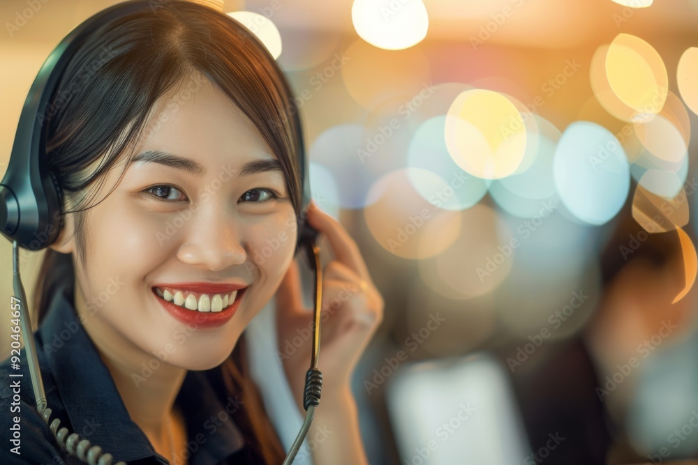 Aufkleber responsive customer service representative following up on a service request with bokeh effect, ai g
