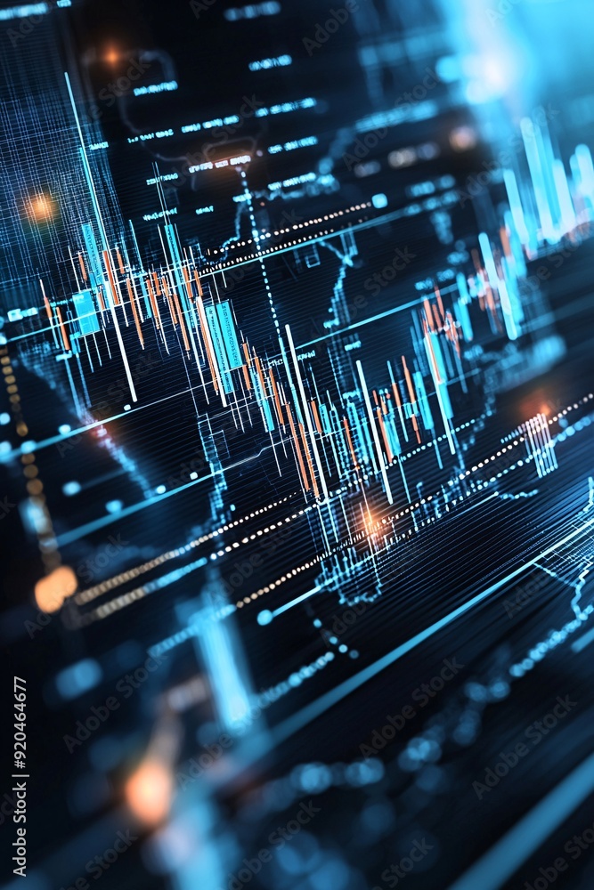 Poster a digital interface displays various currency trends alongside a map, symbolizing the impact of exch