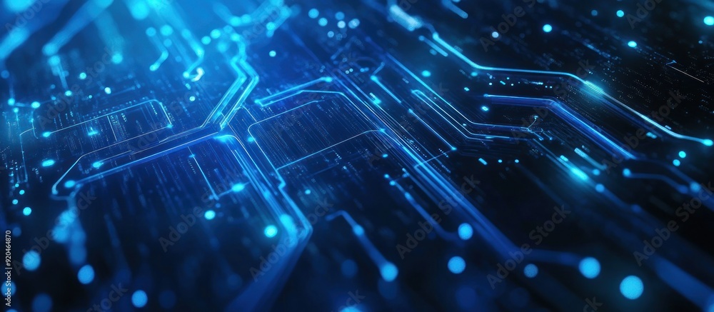 Poster abstract blue circuit board pattern with glowing lines