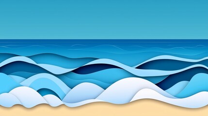  ocean waves vector art, beach themed design, tropical sea vector, abstract summer poster, paper cutout wave design, coastal scenery illustration, ocean shore background, abstract beach flyer, summer 