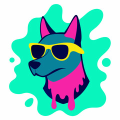 Dog logo design vector art illustration. Dog with sunglasses icon illustration.
