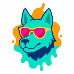 Obraz premium Dog logo design vector art illustration. Dog with sunglasses icon illustration. 
