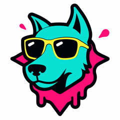 Dog logo design vector art illustration. Dog with sunglasses icon illustration.
