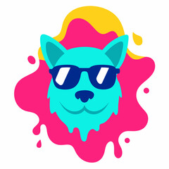 Dog logo design vector art illustration. Dog with sunglasses icon illustration.
