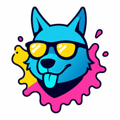 Dog logo design vector art illustration. Dog with sunglasses icon illustration.
