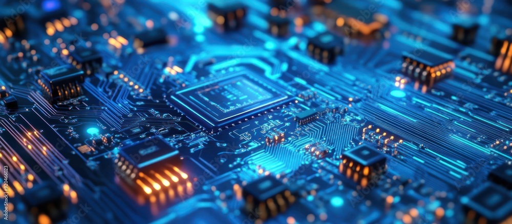 Poster close-up of a circuit board with glowing components