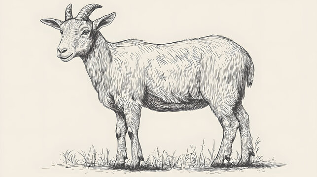 recommend clip art: Farm ghoat sketch hand drawn line art engraving Vector illustration