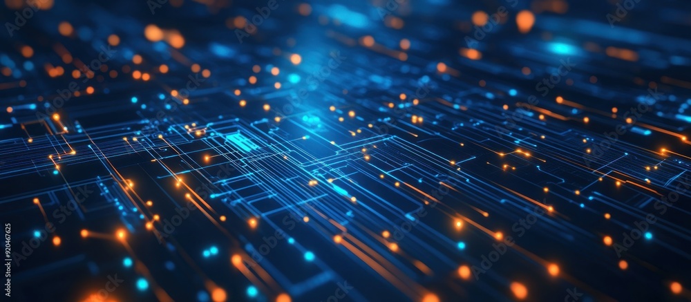 Poster abstract digital circuitry with glowing lines and nodes