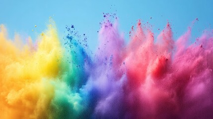 A powerful explosion of rainbow-colored powder splashing against a solid color background, celebrating pride and diversity in a striking visual.