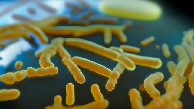 video of petri dish containing bacterial colonies under microscope, focus on texture and shape of colonies, concept of laboratory research and microbial growth