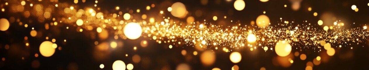 Obraz premium Glittering New Year's Greetings with Golden Script and Sparkling Lights Banner for Festive Celebrations.