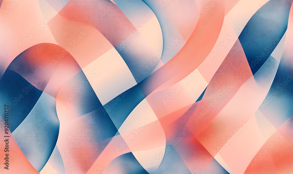 Poster Seamless Abstract with Geometric Patterns in Peach Fuzz and Chambray Blue