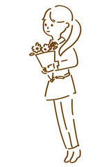 線画の花屋の女性のイラスト