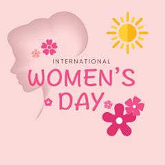 International women's day floral decorations in art style with frame of flowers and leaves.