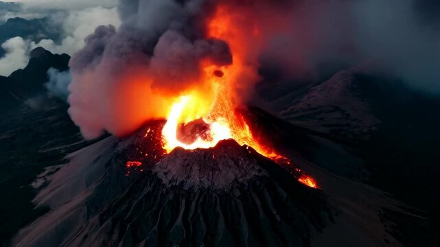 An active volcano. Lava eruption by a volcano