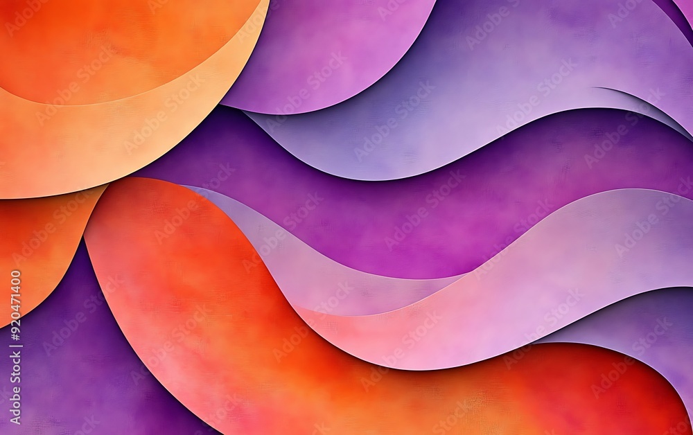 Poster non-seamless abstract with overlapping waves in burnt orange and lilac