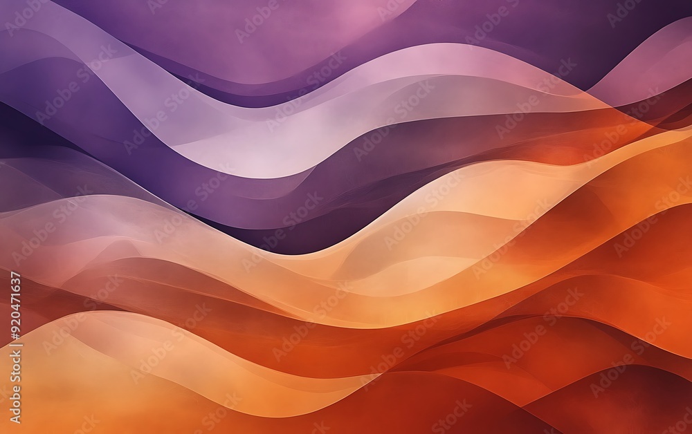 Aufkleber non-seamless abstract with overlapping waves in burnt orange and lilac