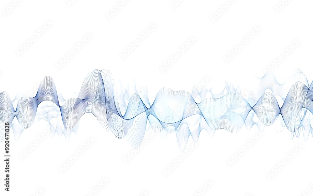 Poster a blue line with white background and no shadow is drawn in the shape of an audio spectrum wave, wit