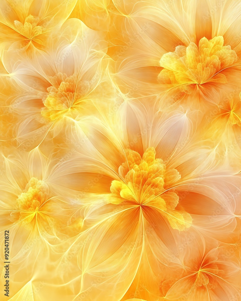 Poster seamless abstract with intricate floral patterns in sunshine yellow and peach fuzz
