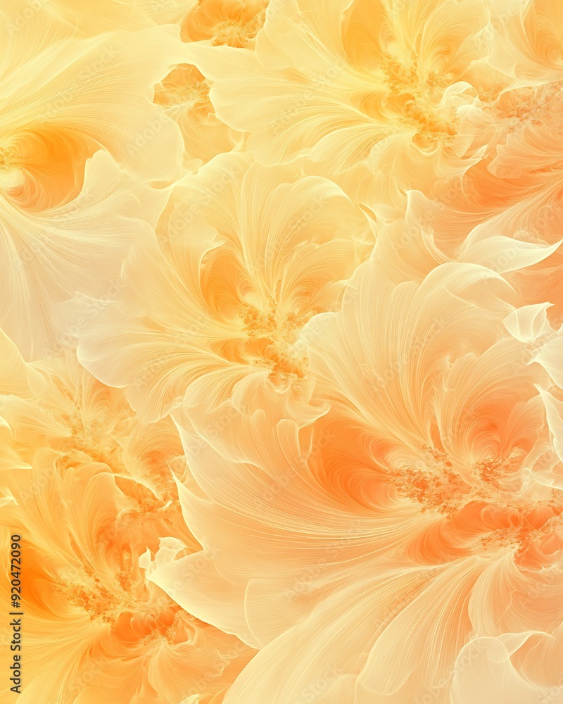 Poster seamless abstract with intricate floral patterns in sunshine yellow and peach fuzz