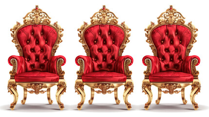 Indian wedding set of 3  chair, golden red isolated luxury royal armchair