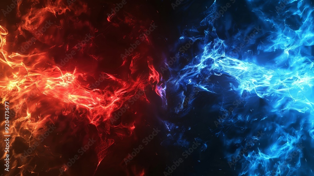 Poster this striking visual showcases the contrasting energy patterns of vibrant red and blue, creating a d