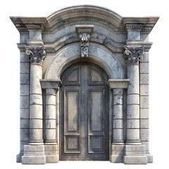 Fototapeta premium Elements of architecture of buildings, ancient doorways and arches, doors and apertures. On the streets in Georgia, public places Isolated on transparent background. 3d illustration.