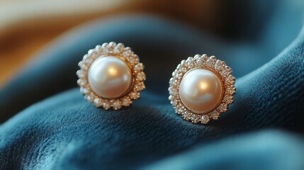 Velvet-clad pearl earrings, a refined piece of classic jewelry.