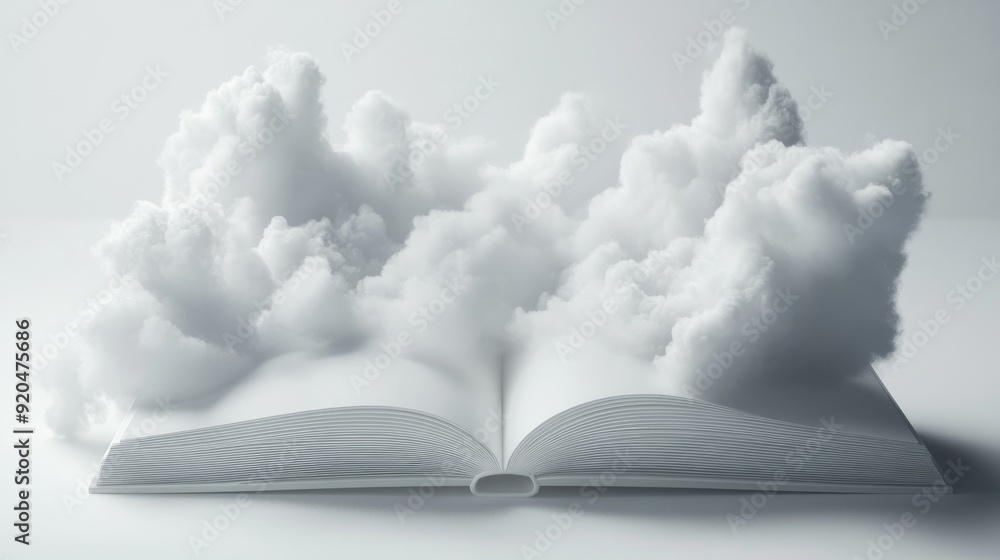 Poster open book with clouds erupting from its pages