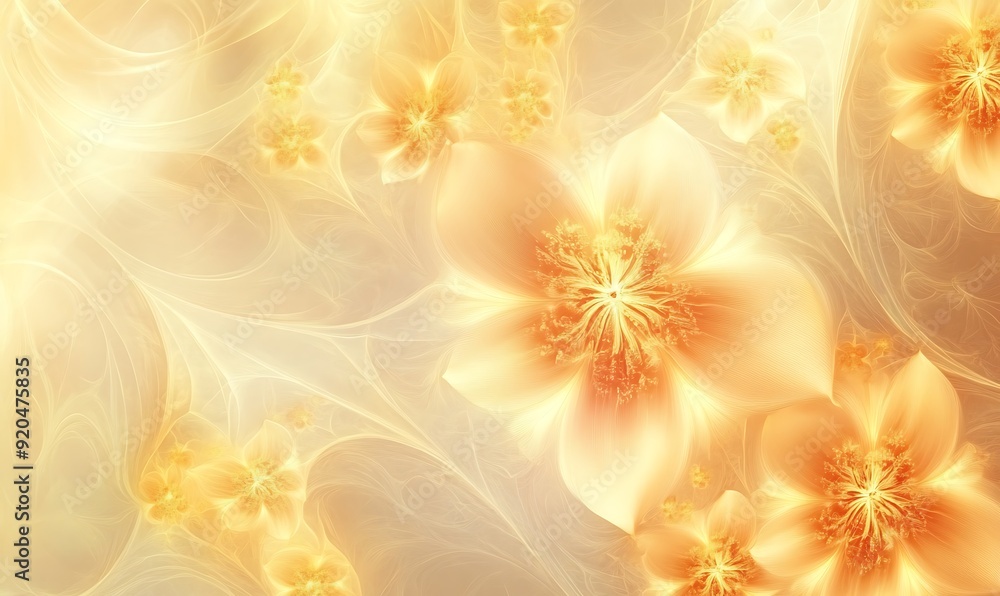 Poster seamless abstract with intricate floral patterns in peach fuzz and sunshine yellow