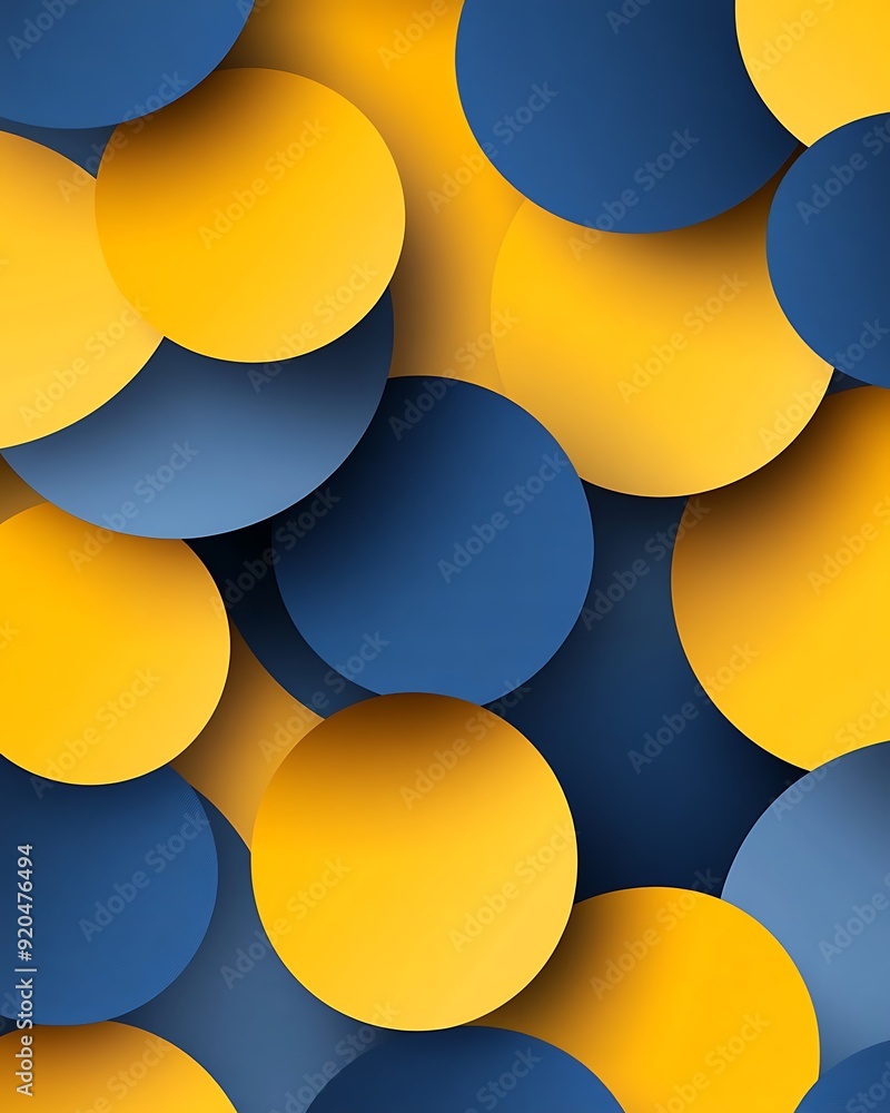 Poster Seamless Abstract with Overlapping Circles Grid in Chambray Blue and Sunshine Yellow