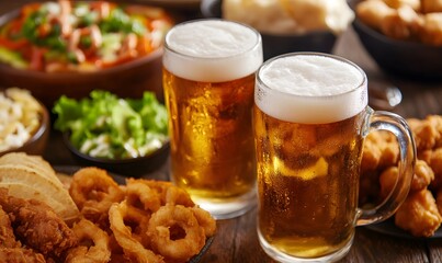 Plenty of snacks such as various fried foods and tacos and cold beer, Generative AI 