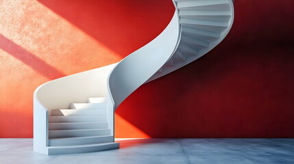Obraz premium Stylish Modern Spiral Staircase Against Red Wall Design