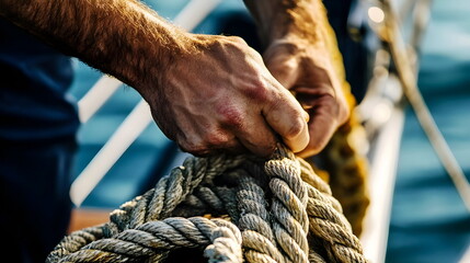 Hands Tightly Gripping Rope Maritime Sailing Activity Nautical Skills Navigation Coordination Strength