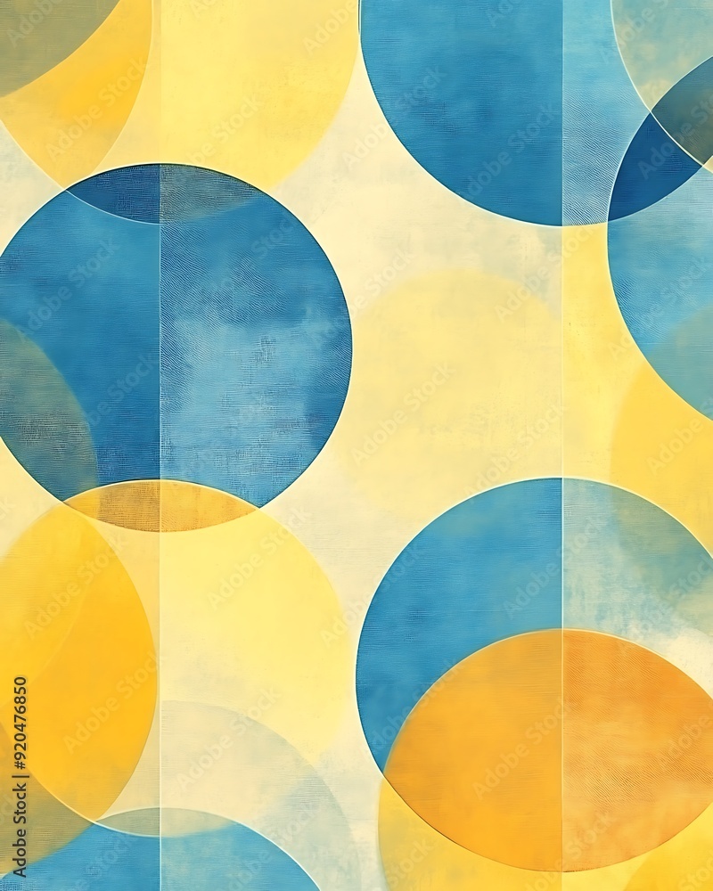 Poster seamless abstract with overlapping circles grid in chambray blue and sunshine yellow