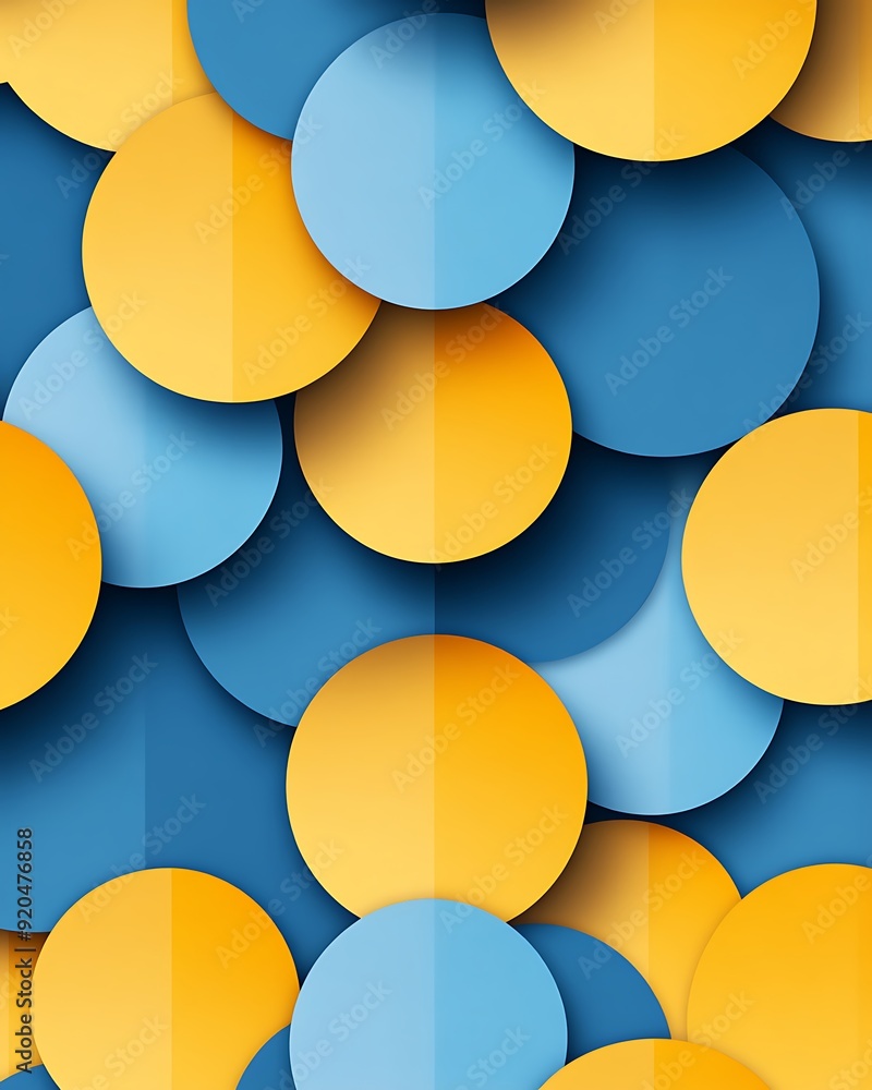 Poster seamless abstract with overlapping circles grid in chambray blue and sunshine yellow