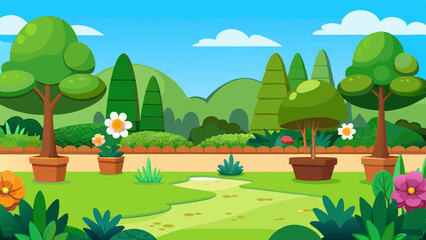 beautiful garden cartoon background vector illustration