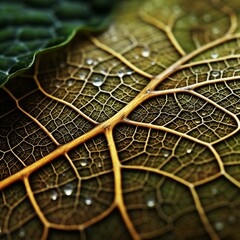 Macro shot of intricate patterns on a leaf surface, Generative Ai