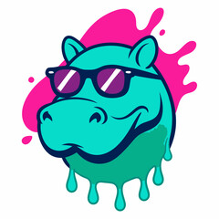 Hippopotamus logo design vector art illustration. Hippopotamus with sunglasses icon illustration.
