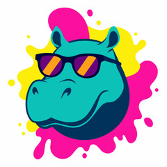 Hippopotamus logo design vector art illustration. Hippopotamus with sunglasses icon illustration.
