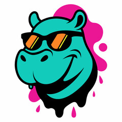 Hippopotamus logo design vector art illustration. Hippopotamus with sunglasses icon illustration.
