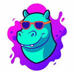 Hippopotamus logo design vector art illustration. Hippopotamus with sunglasses icon illustration.

