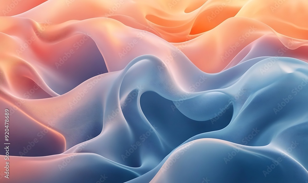 Poster Non-Seamless Abstract with Dynamic Waves in Chambray Blue and Peach Fuzz
