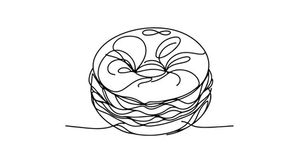 Bagel with cream one line illustration