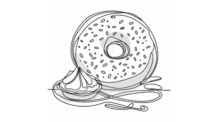 Bagel with cream one line illustration