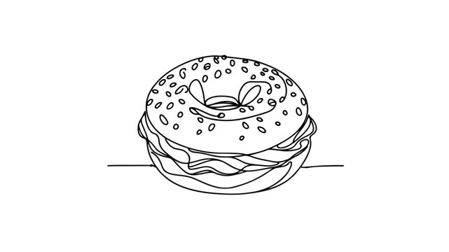 One line illustration of a bagel with cream 