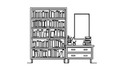 Line art drawing of a bookshelf 