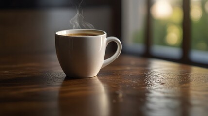 Fototapeta premium cup of coffee on wooden table , AI Generated.