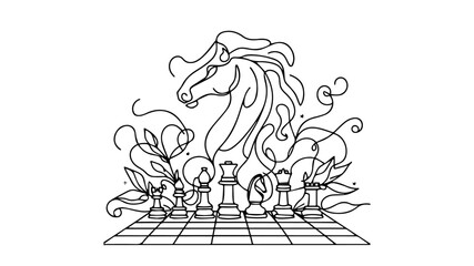 chess board line art drawing